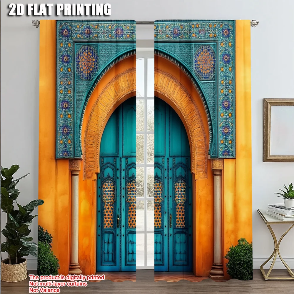 2pcs, Curtain Fabric 2D print Door Versatile Polyester (without rod) Stuff Clearance for Bedroom, Living Room, Office Decor