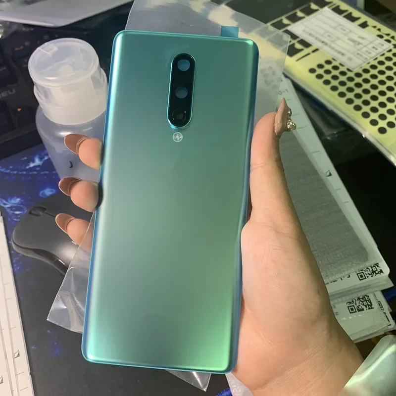 Carcasa para Oneplus 8 One Plus, cubierta trasera de batería de cristal de 6,55 pulgadas, reparación, reemplazo de puerta, funda trasera de teléfono + lente de cámara