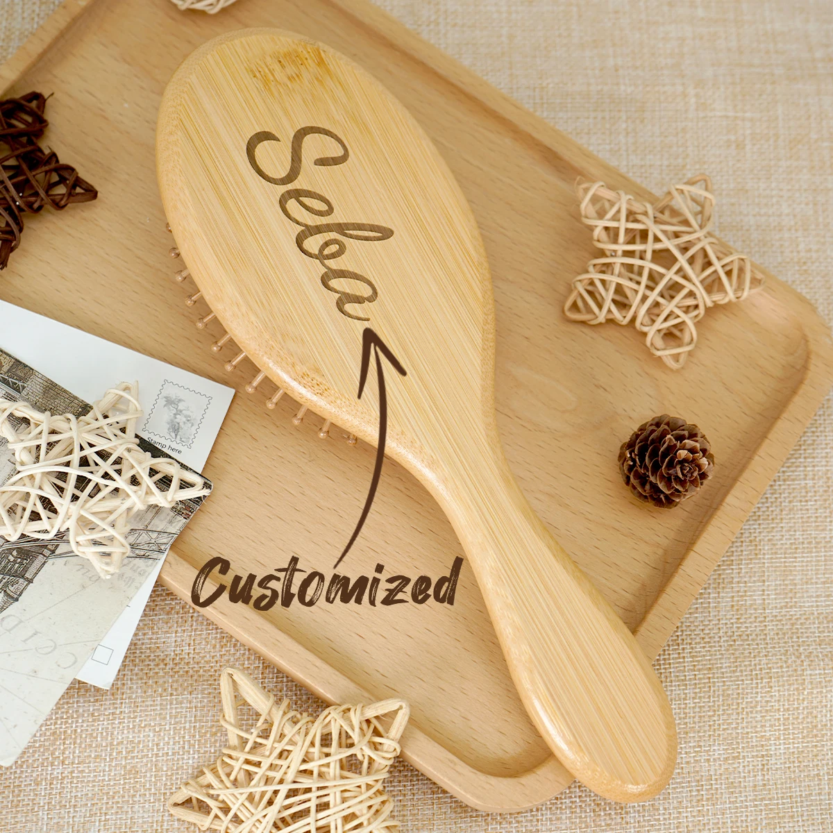 

Custom Bamboo Hair Brush Air Cushion Personalized Hairbrush Detangling Scalp Massage Comb Salon Barber Styling Tools