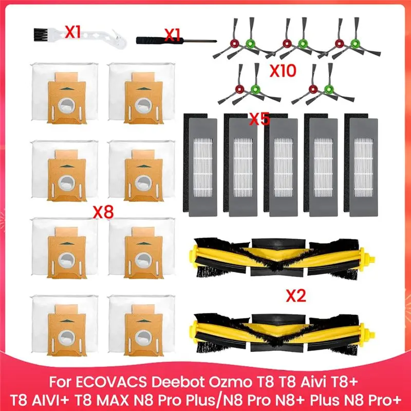 ABHI-For ECOVACS Deebot Ozmo T8 T8 Aivi T8+ T8 AIVI+ T8 MAX N8 Pro Plus/N8 Pro N8+ Plus N8 Pro+ Replacement Parts Kits
