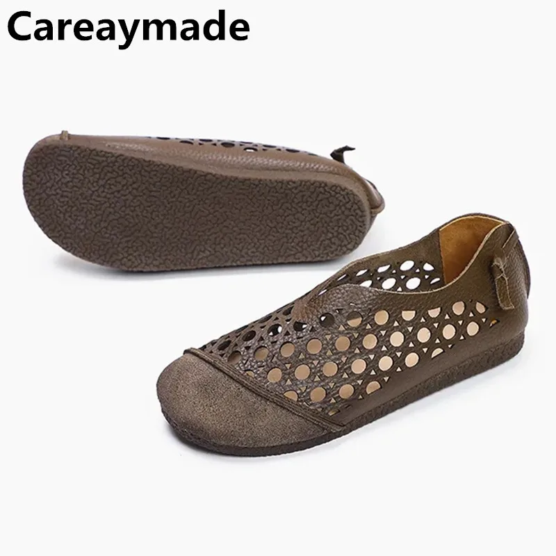 

Careaymade-Summer new Original Vintage pure Handmade genuine Leather leisure Shoes,hollowing out flat single shoes,3 colors