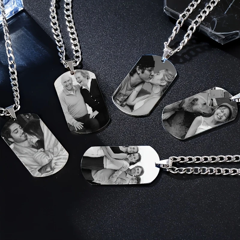 

Personlized Customized Stainless Steel Photo Neckladce Durable Actual Carved Commemorative Design Creative Style Mens Jewelry