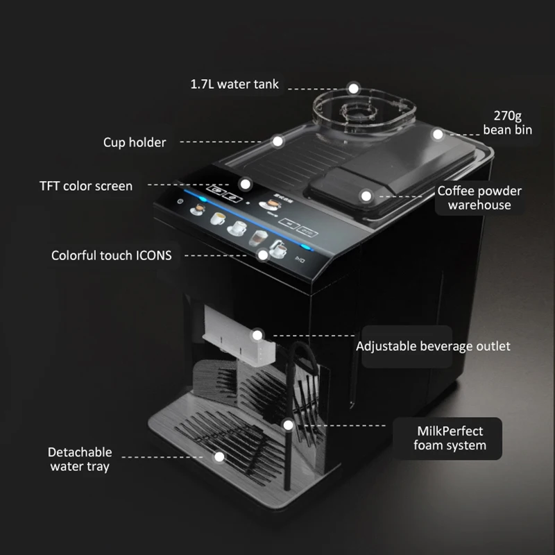 Small Household Fully Automatic Coffee Machine Imported Grinding One-button Steam Milk Coffee Machine