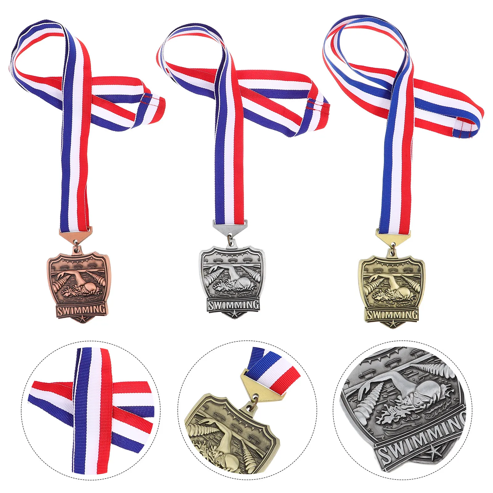 

3Pcs Swimming Medals Zinc Alloy Vintage Plated Sports Achievement Medals for School Community Swim Meet Event Prize