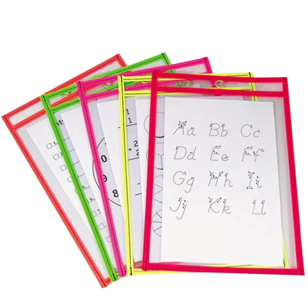 10Pcs Dry Erase Pockets Clear View PVC Waterproof Reusable Write and Wipe Learning Tool for Worksheets Templates Homeschool