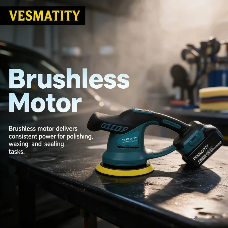 Cordless Car Polisher with Adjustable Brushless Motor for Detailing and Waxing Sanding Sealing Glaze Tool For 18V-20V Battery