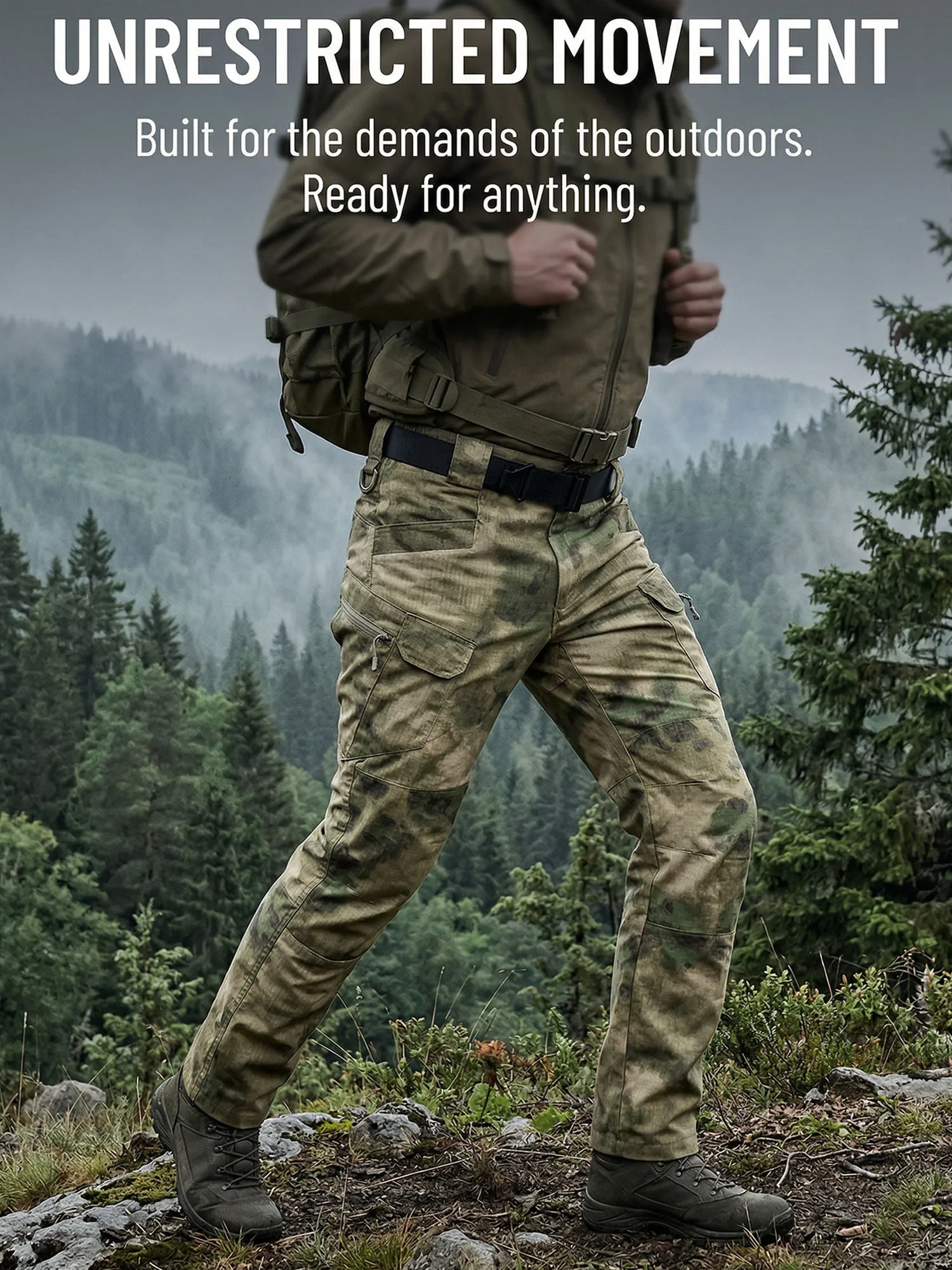 Men's Camouflage Tactical Pants, Tear-Resistant Multi-Pocket Work Pants, Wear-Resistant Outdoor Hiking Hunting Combat Pants, All-Season Style - view 2