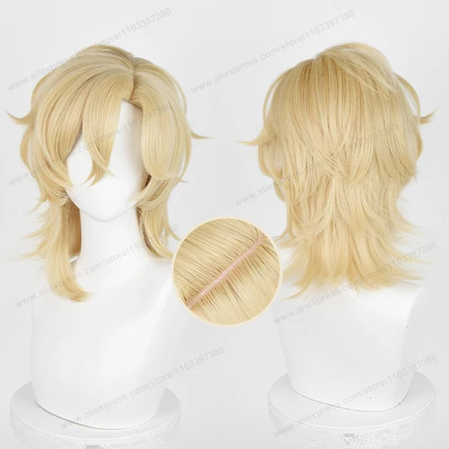 Imagen 1 del producto Peluca de Cosplay de Aventurina, pelo corto dorado de 40cm, pelucas de Cosplay Honkai Star Rail HSR, pelucas sintéticas resistentes al calor
