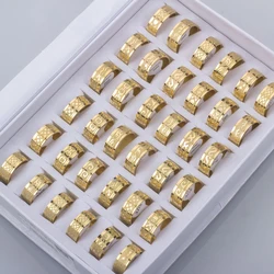 24 Pcs/Lot Men's 8 MM Mixed Etched Pattern Stainless Steel Rings Wholesale Fashion Jewelry 2023 New Party Gifts