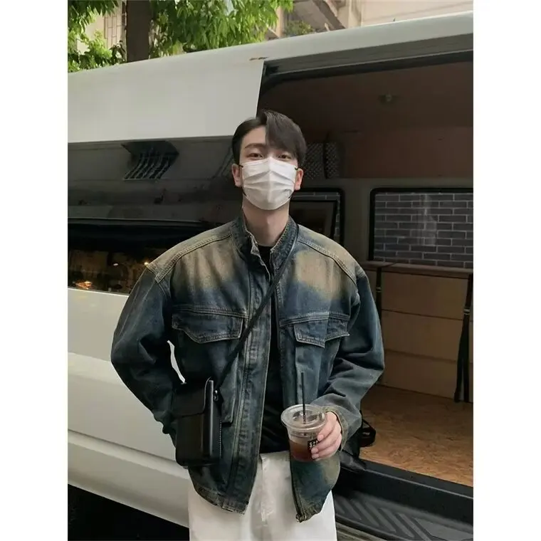 

Мужская джинсовая куртка большого размера в стиле ретро с большим количеством воротника-стойкой, осенне-зимняя модная верхняя одежда для подростков