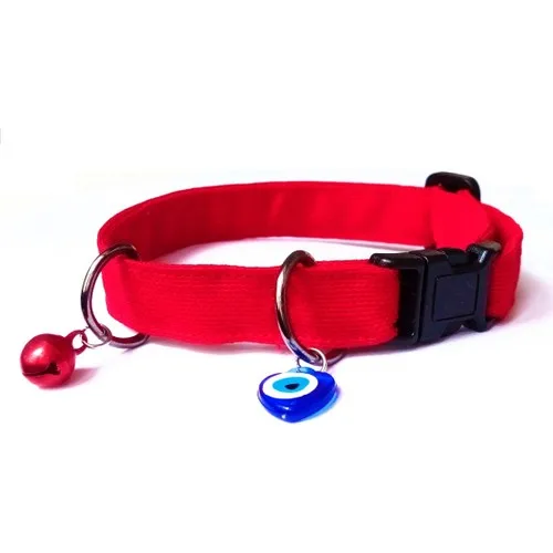 Handmade Cat Collars with Evil eye and Zilli Red