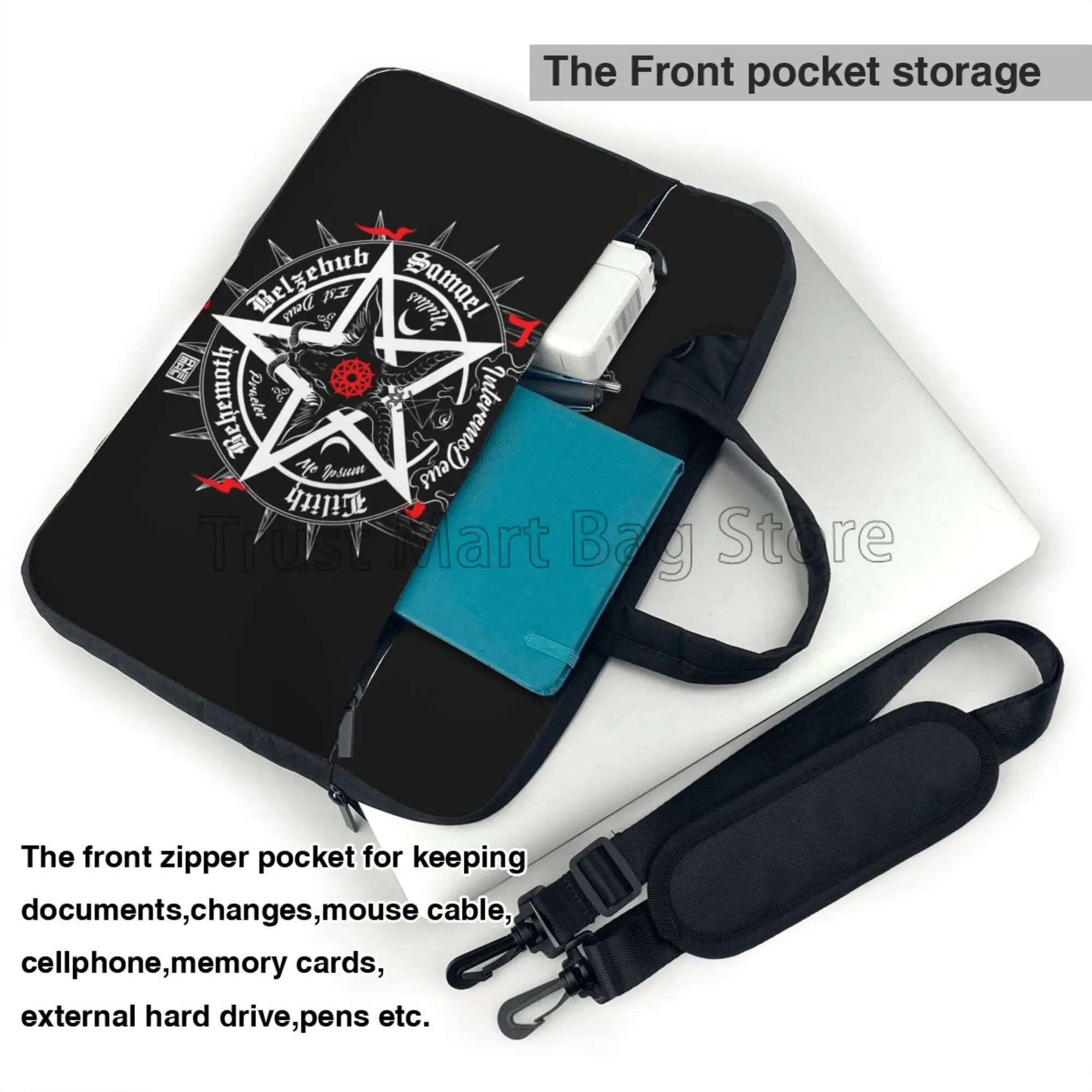 Black Satan Skull Dead Head Graphic Satanic Occult Laptop Shoulder Bag Compatible with 13/14/15.6 Inches Laptop Netbook PC Pouch