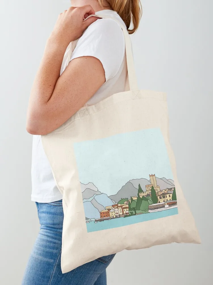 

Beautiful Malcesine on Lake Garda, Italy - digital art Tote Bag Women bags Beach bag bags for women shopping cart bags