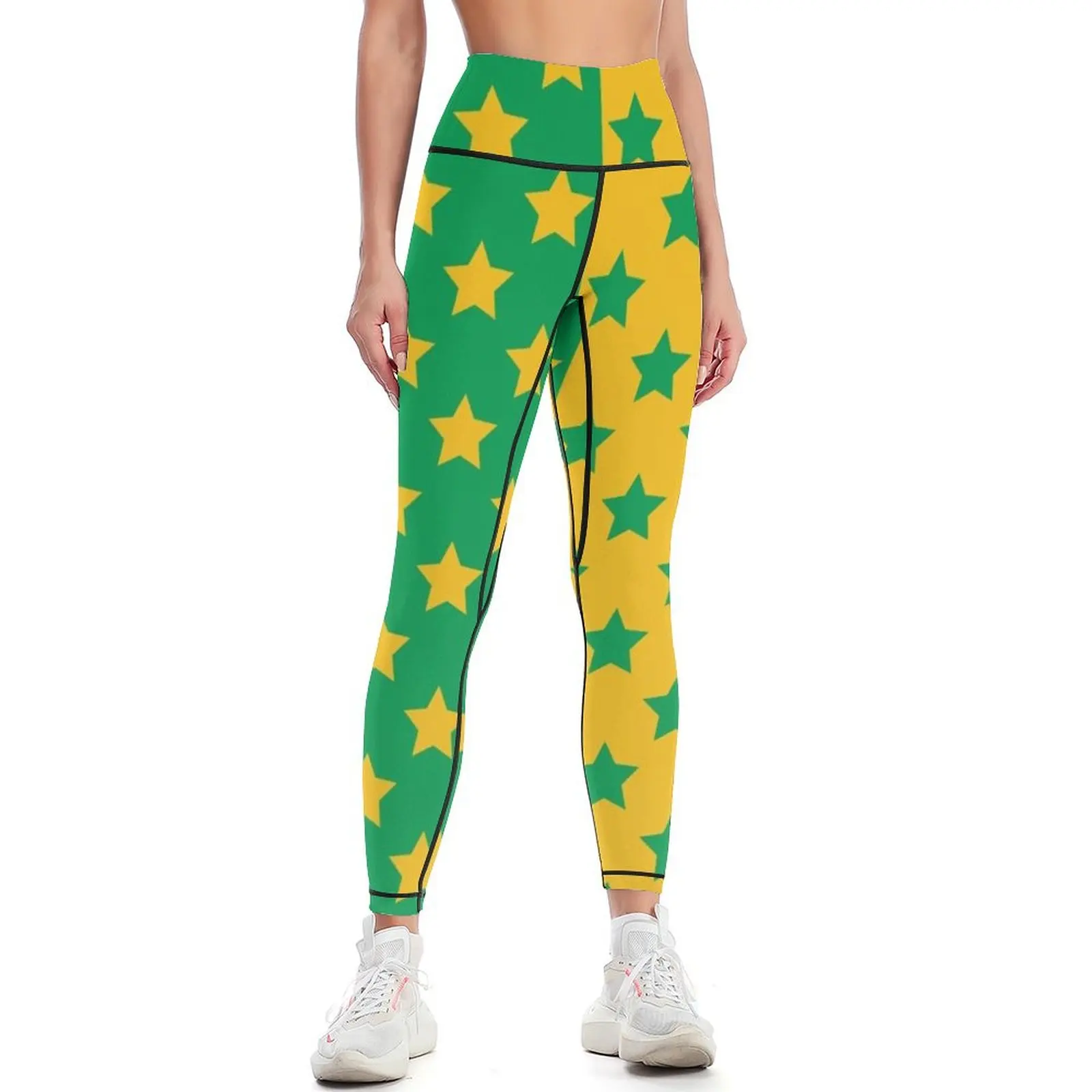 

Green & Gold Crazy Stars Leggings Fitness clothing Women's sports Womens Leggings