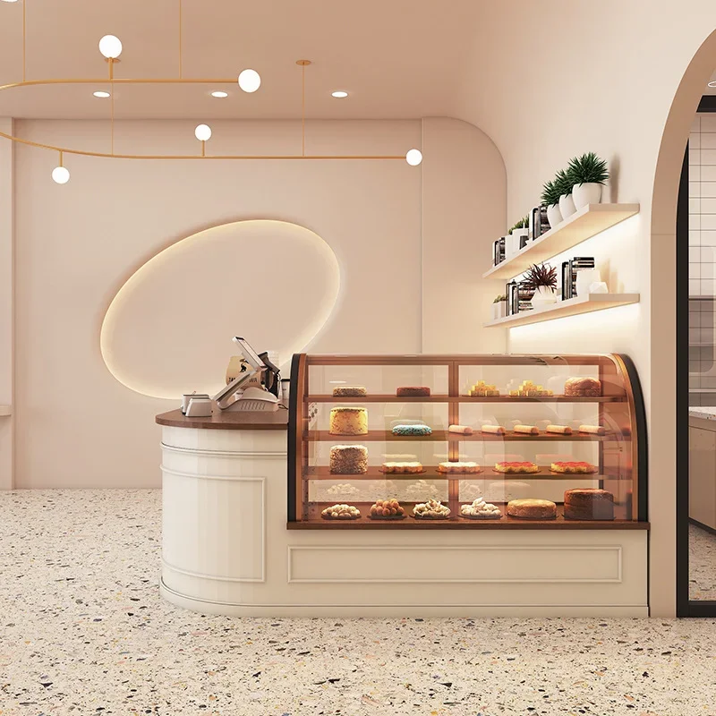 Custom Retro Coffee Bar Counter Cashier Front Desk Reception Restaurant Furniture Cafe Shop Design Milk Tea Counter Design