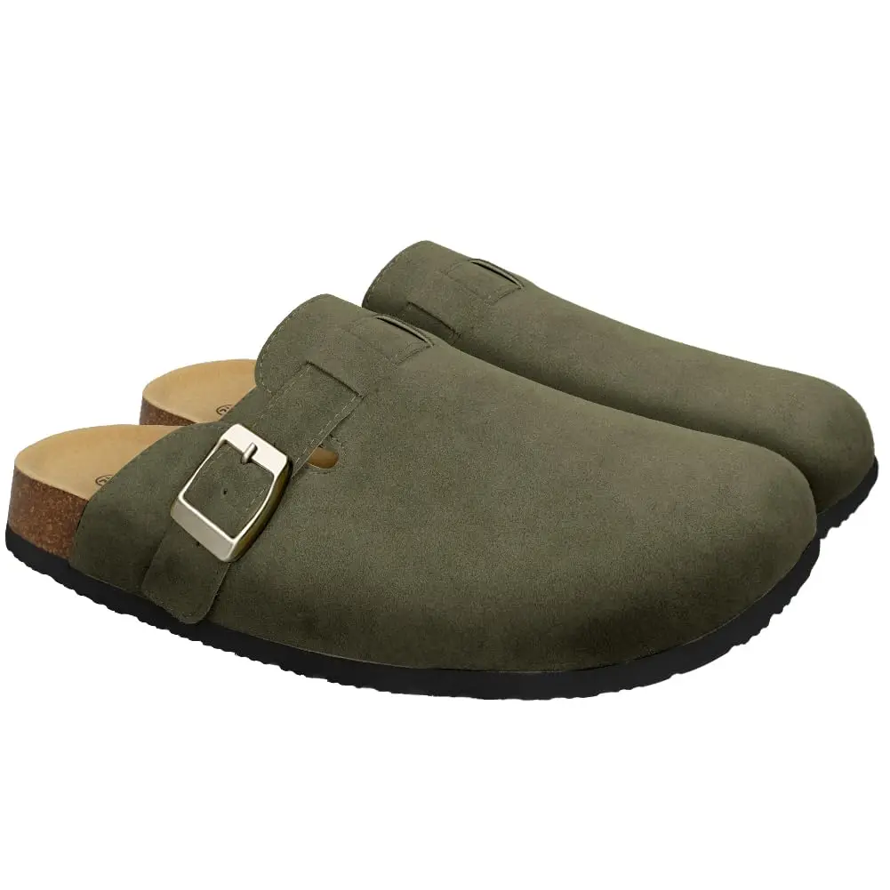 

Shevalues Soft Cork Footbed Clogs For Women Men New Genuine Clogs with Arch Support Cork Leather Mules Shoes Thick Beach Sandals