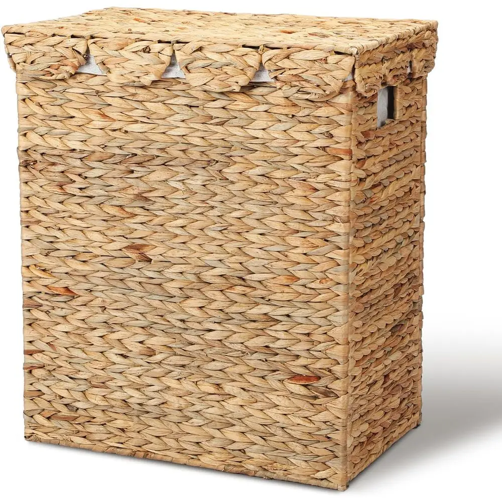 

Прямоугольная корзина для гиацинта из натуральной ткани с крышкой и съемным вкладышем, 19,69 x 11,81 x 23,62