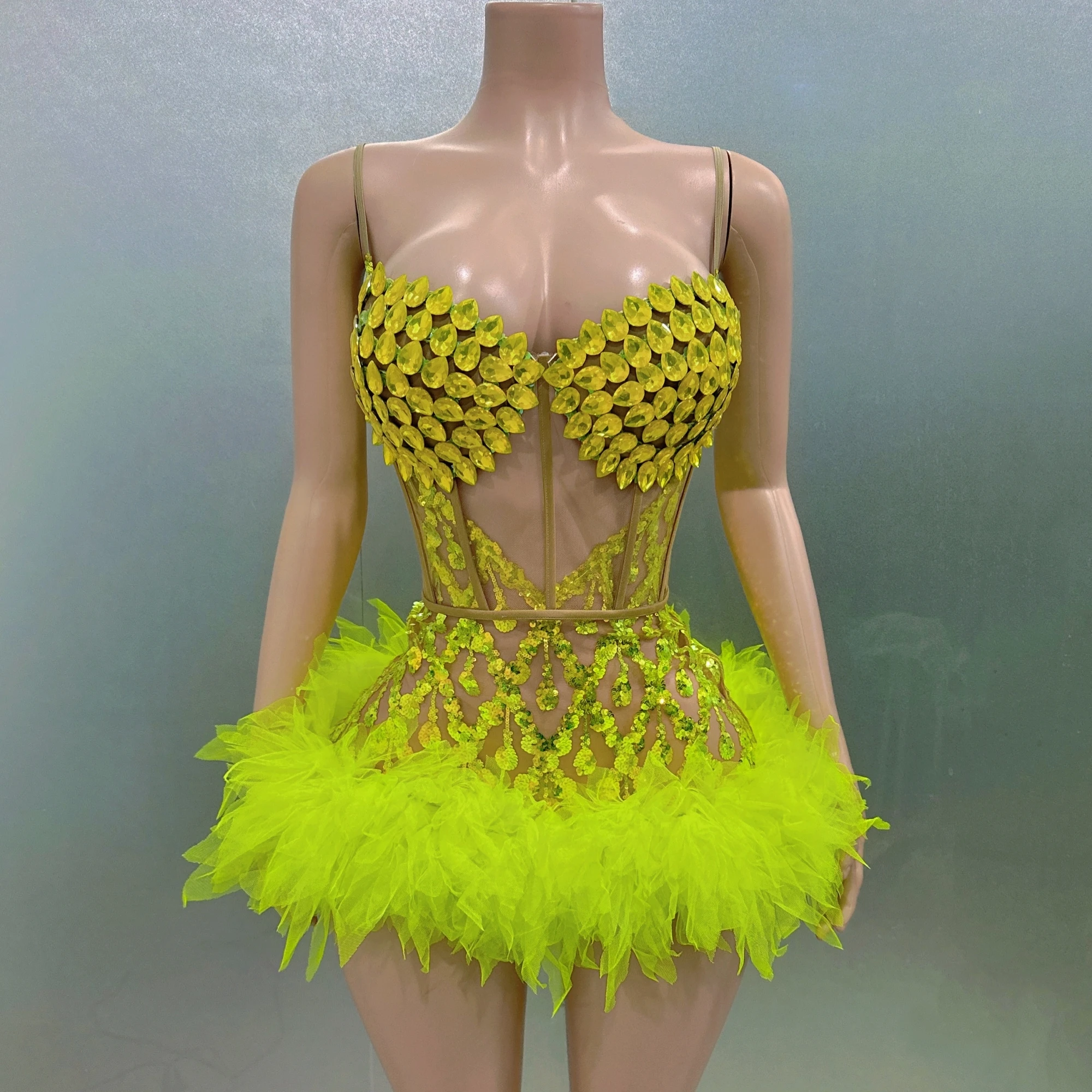 

Flashing Rhinestones Sequins Fluorescent Color Sexy Sheath Dress Evening Party Performance Costume Nightclub Dancer Stage Wear