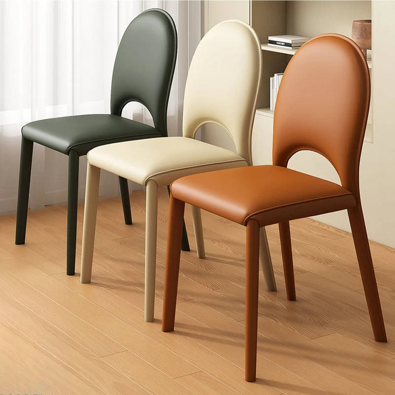 Cream Style Leather Dining Chair High-Resilience Upholstered Stool Ergonomic Backrest for Restaurant Durable Sample Room Decor