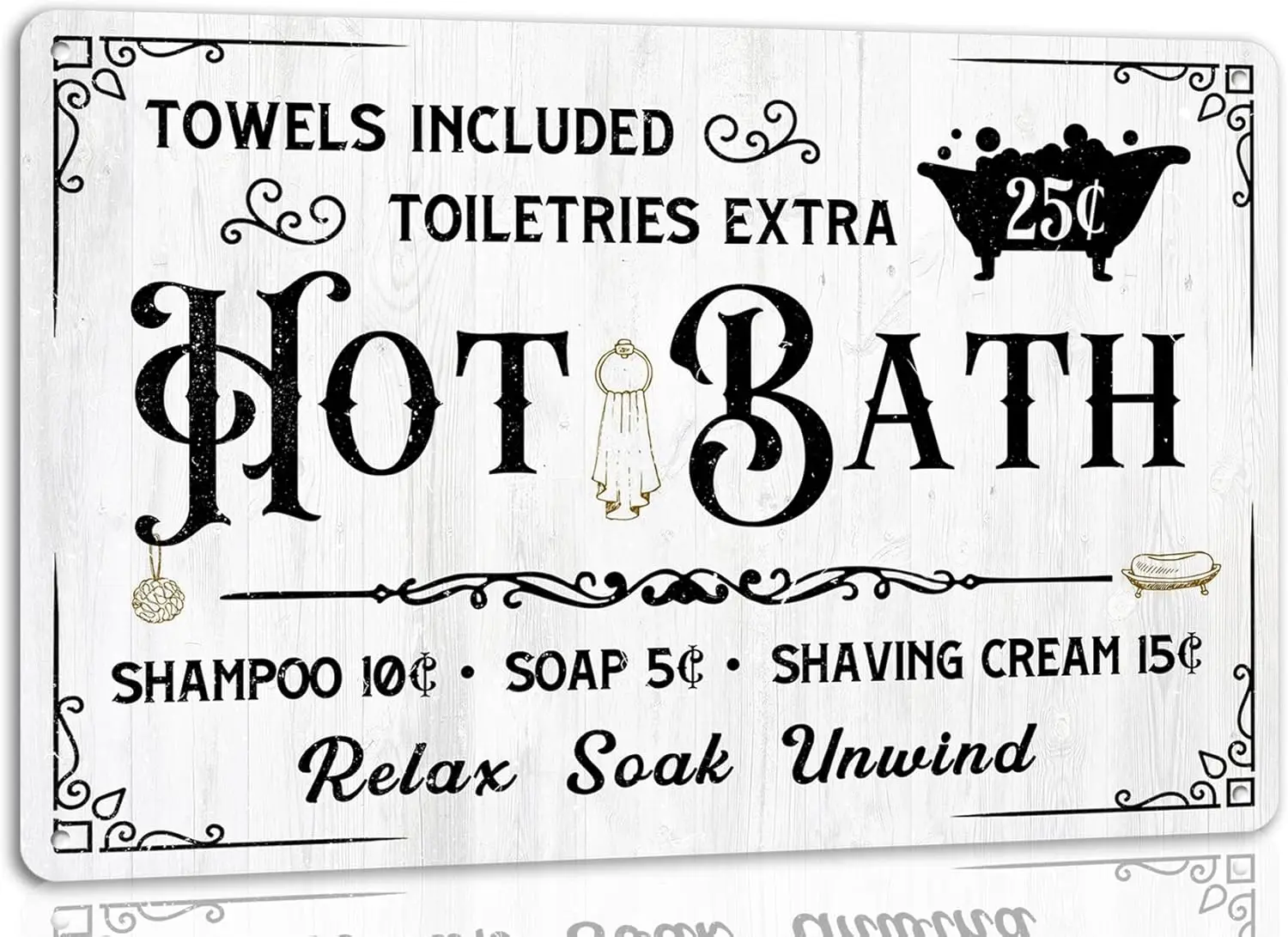 Hot Bath Shampoo Metal Tin Sign Soap Poster Relax Soak Unwind Towels Included Bar Farmhouse Bathroom Home Wall Decor Art Vintage