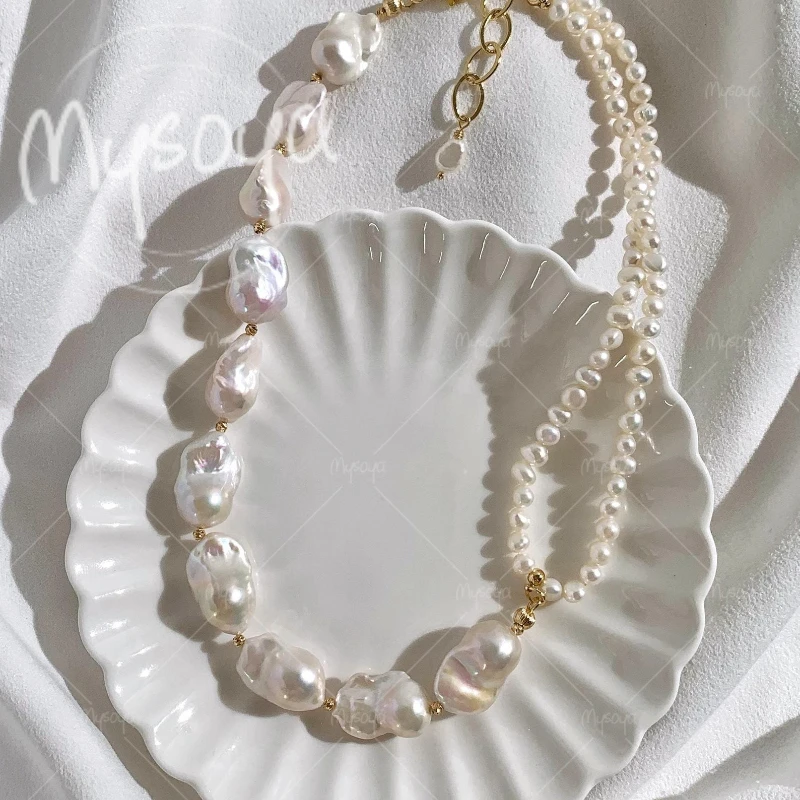 

MYSOYA 5-6mm & 11-14mm Large White Baroque Pearl Necklace, Suitable for Birthday/Wedding/Mother's Day/Father's Day Gift A0843