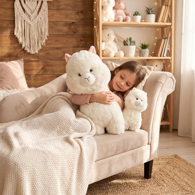 Simulation Alpaca Plush Toy Soft Fluffy Llama Stuffed Animal Doll Multiple Sizes Home Sofa Decoration Birthday Christmas Gift