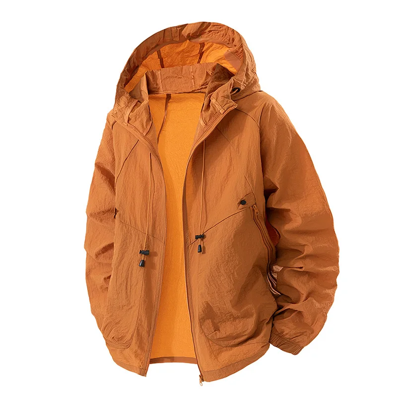 Summer Men's Casual Trendy Loose Plus Size Solid Color Simple Basic Daily Hooded Outdoor Coats Male New Fashion Jackets Tops