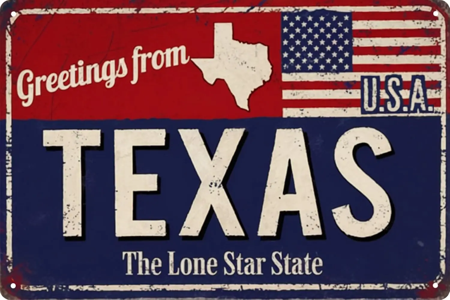 Texas Lone Star State Metal Sign in Round Patriotic Plaque for Porch Wall Decor USA Gift--Tin Sign
