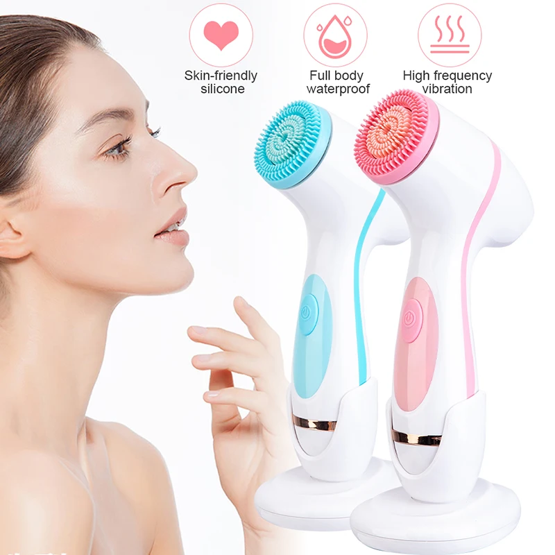 Rechargeable 3 In 1 Electric Silicone Facial Cleanser Brush Rotating Deep Cleaning Blackhead Acne Pore Remover Face Exfoliation