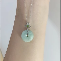 925 sterling silver Jade Pendant Necklace, Donut Jade, Real Jade Gemstone, Personalized Jewelry Gift Christmas, Green Emerald C