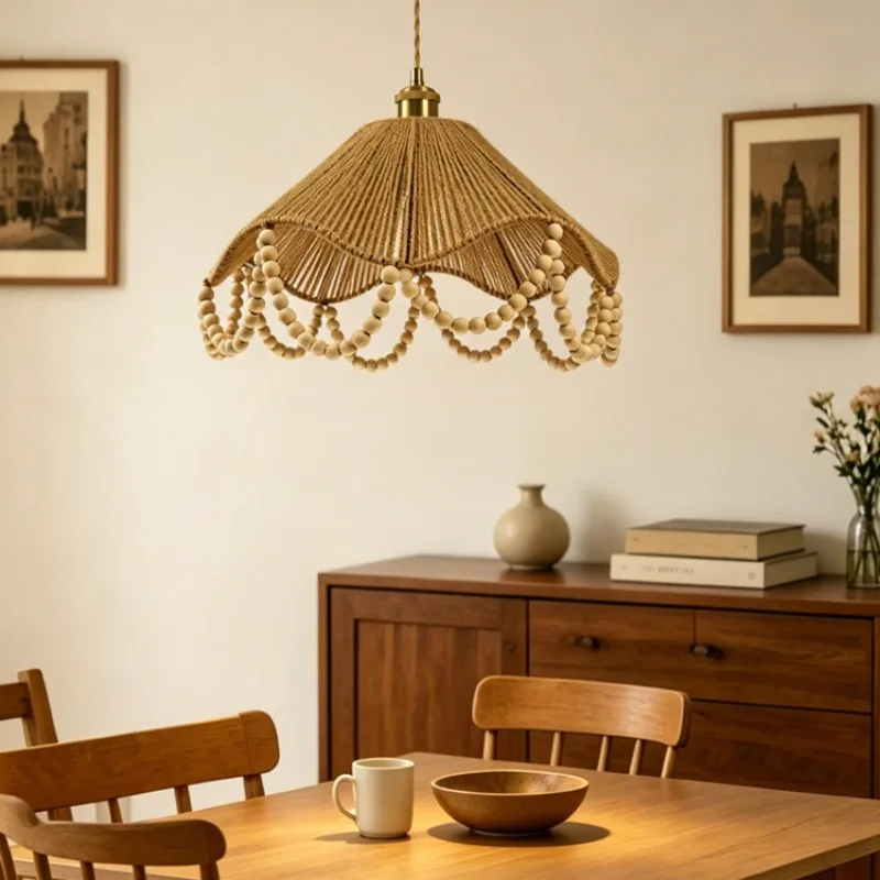 Bohemian Vintage Linen Rope Weaving Pendant Lights Designer Creative Hanging Lamps Living Room Bedroom Restaurant Homestay Decor