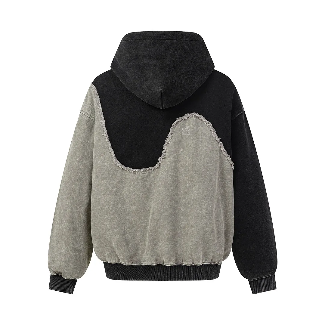 2026 Autumn New Vintage Distressed Color Block Hoodie Casual Streetwear Sweatshirts Oversized Couple Pullover Tops