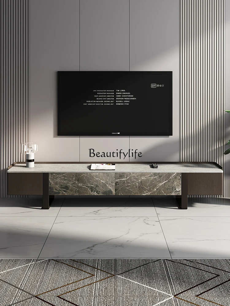 

01Light luxury TV cabinet Modern simple living room Italian high-end marble TV cabinet