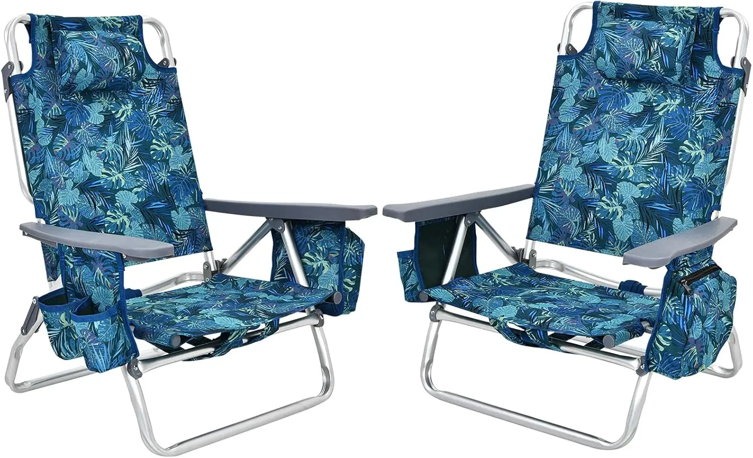 

Folding Beach Chair, Patio Sling Chairs with 5 Adjustable Position, Head Pillow, Storage Bag, Towel