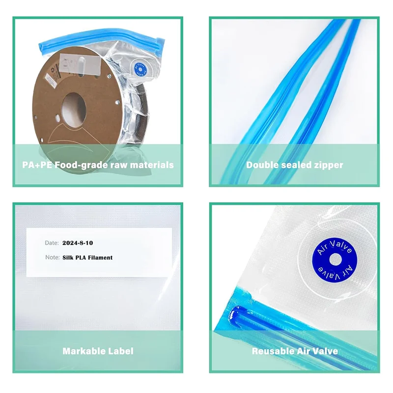 ABMI-3D Printer Filament Storage Kit 10Pcs Vacuum Storage Sealing Bags With Desiccants Moisture Proof Filament Dry 30X34cm