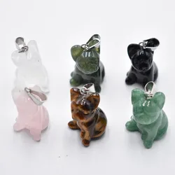 Hot selling fashion natural stone mixed carved Animal dog shape pendants for jewelry making wholesale 6pcs/lot free shipping