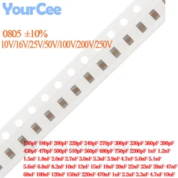 100pcs/lot 0805 SMD Capacitor ±10% X7R 10V 16V 50V 100V 200V 250V 1uF 2.2uF 3.3uF 4.7uF 10uF 1nF 10nF 22nF 100nF Capacitance