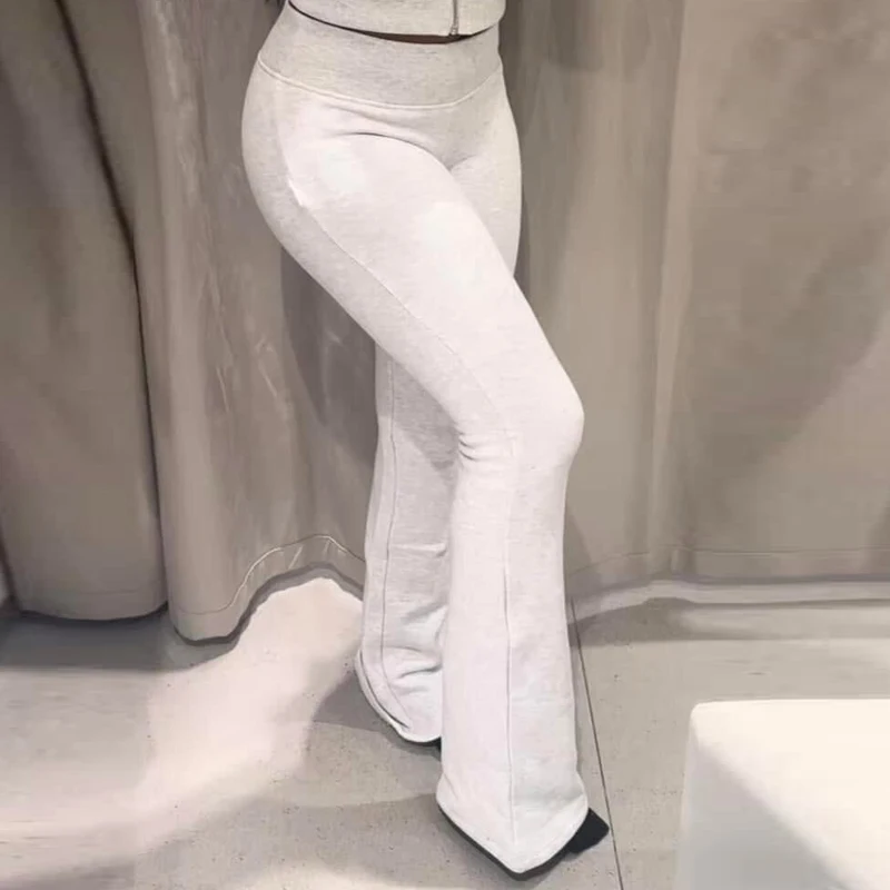 HXAO Fleece-Schlaghose, Damenhose, Schwarz, Braun, Grau, Hose für Damen, schicke, hoch taillierte Schlaghose, lässige Sporthose – Detail 5