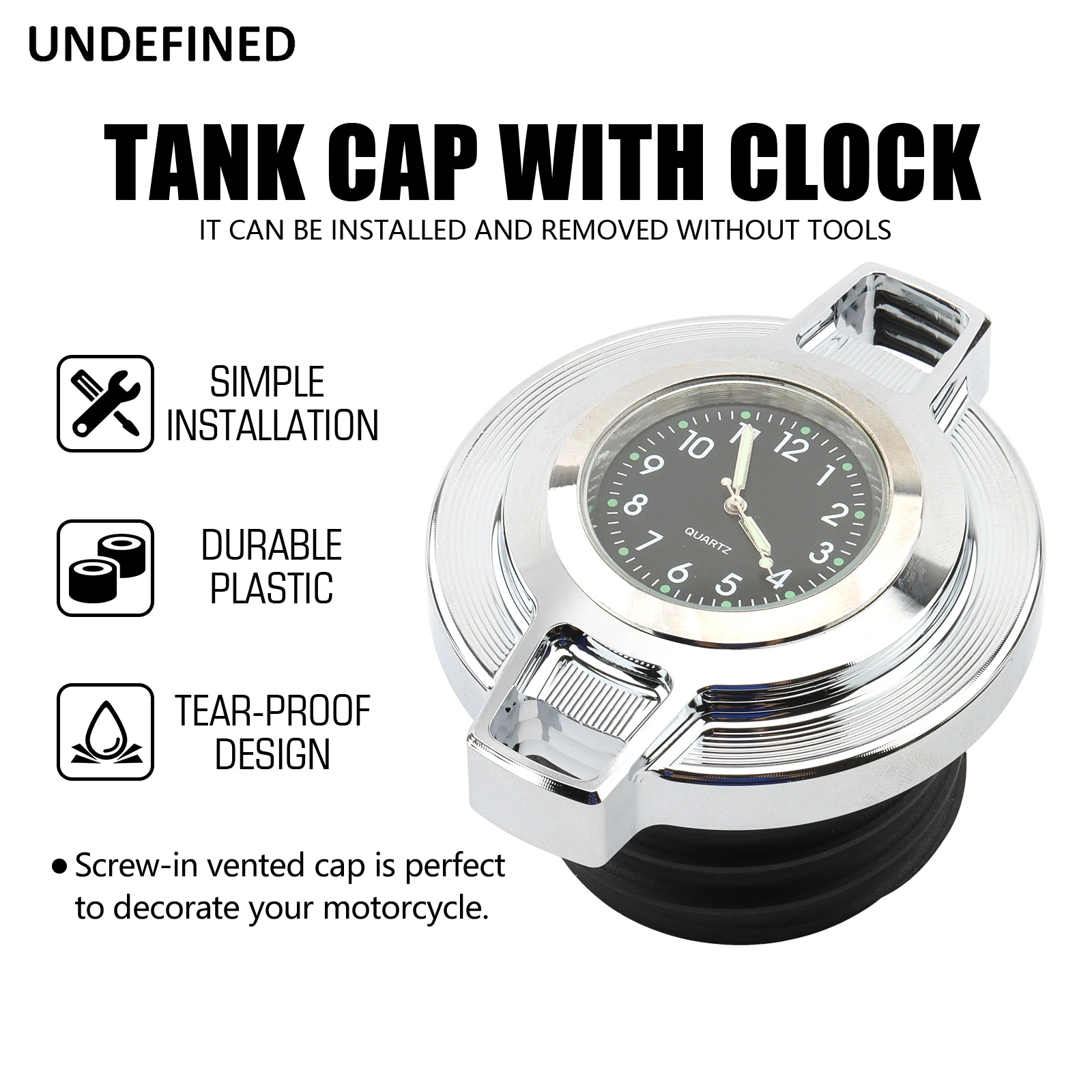 Motorcycle Tank Cap With Clock Aluminum Fuel Gas Cap Cover Vented Decorative For Harley Sportster XL Road King Softail Dyna FXD