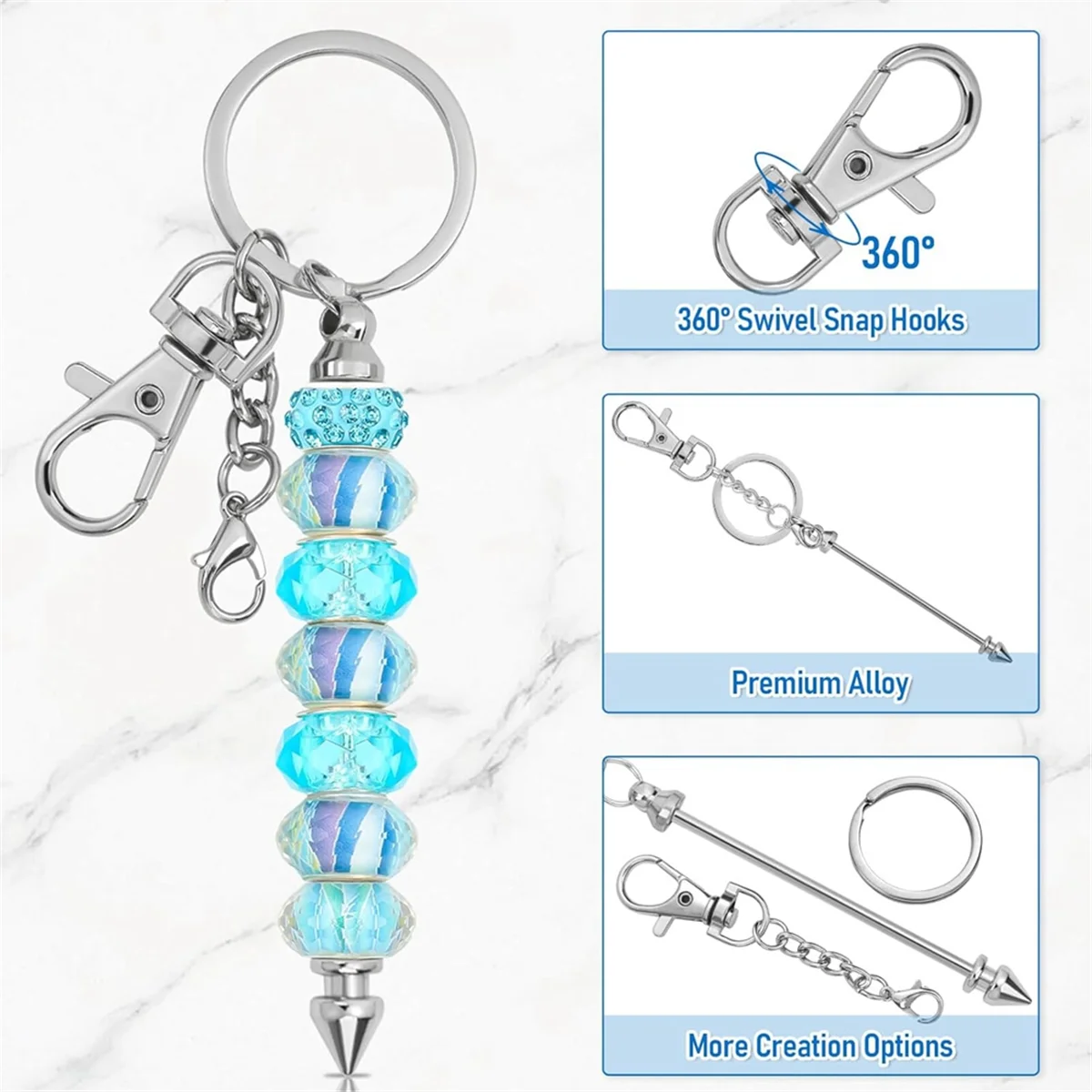 ABFKW 26Pcs Beadable Keychain Bar,Bead Keychain Beaded Keychain for Pendant DIY,Blank Keychain Accessories for Keychain Making