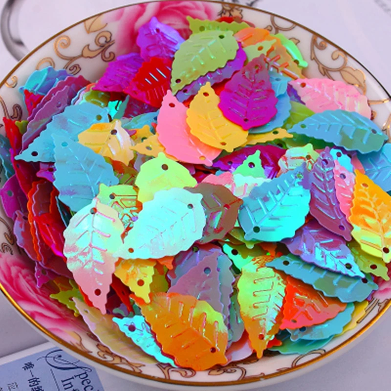 50Pcs 13*24mm AB Color Leaf Loose Sequins  With 2 Hole Paillettes Sewing Wedding Craft DIY Garment Lentejuelas Accessory