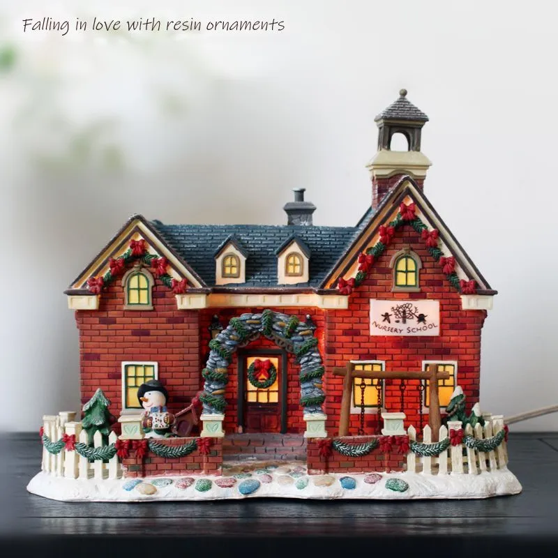 Miniature Halloween Christmas Resin Painted 3D House Figurine Sand Table Building Ornaments Gifts