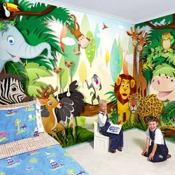 Custom Any Size 3D Cartoon Forest Animal Park Lion Wall Murals for Children's Room Bedroom Background Photo Non-woven Wallpaper