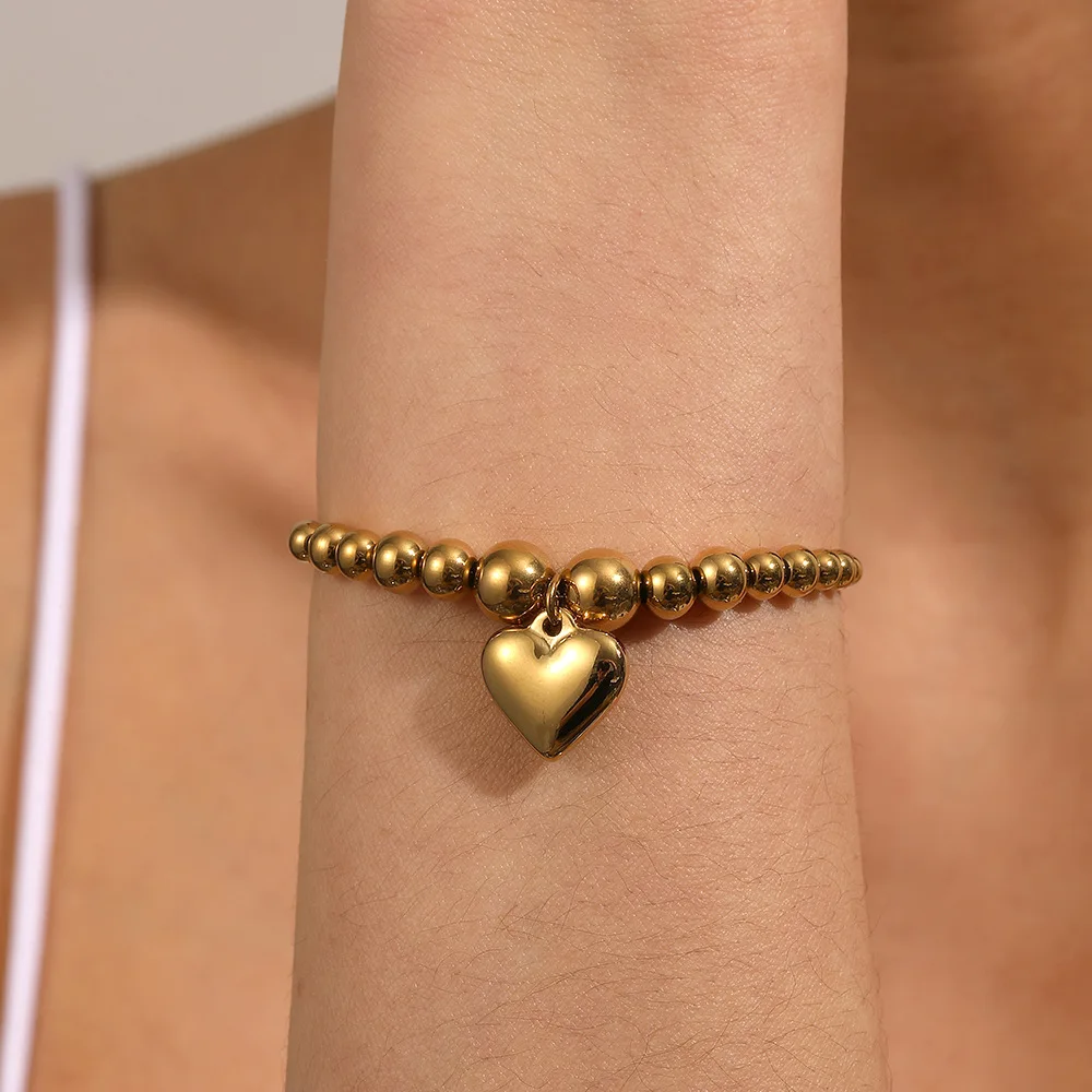 

Stainless steel multi-specification steel bead chain heart bracelet,light luxury titanium steel non-fading smooth heart bracelet