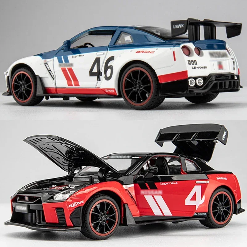 1:24 God Of War Nissan Skyline GTR R34 R35 Alloy Sports Car Model Diecasts Metal Racing Car Model Sound and Light Kids Toys Gift