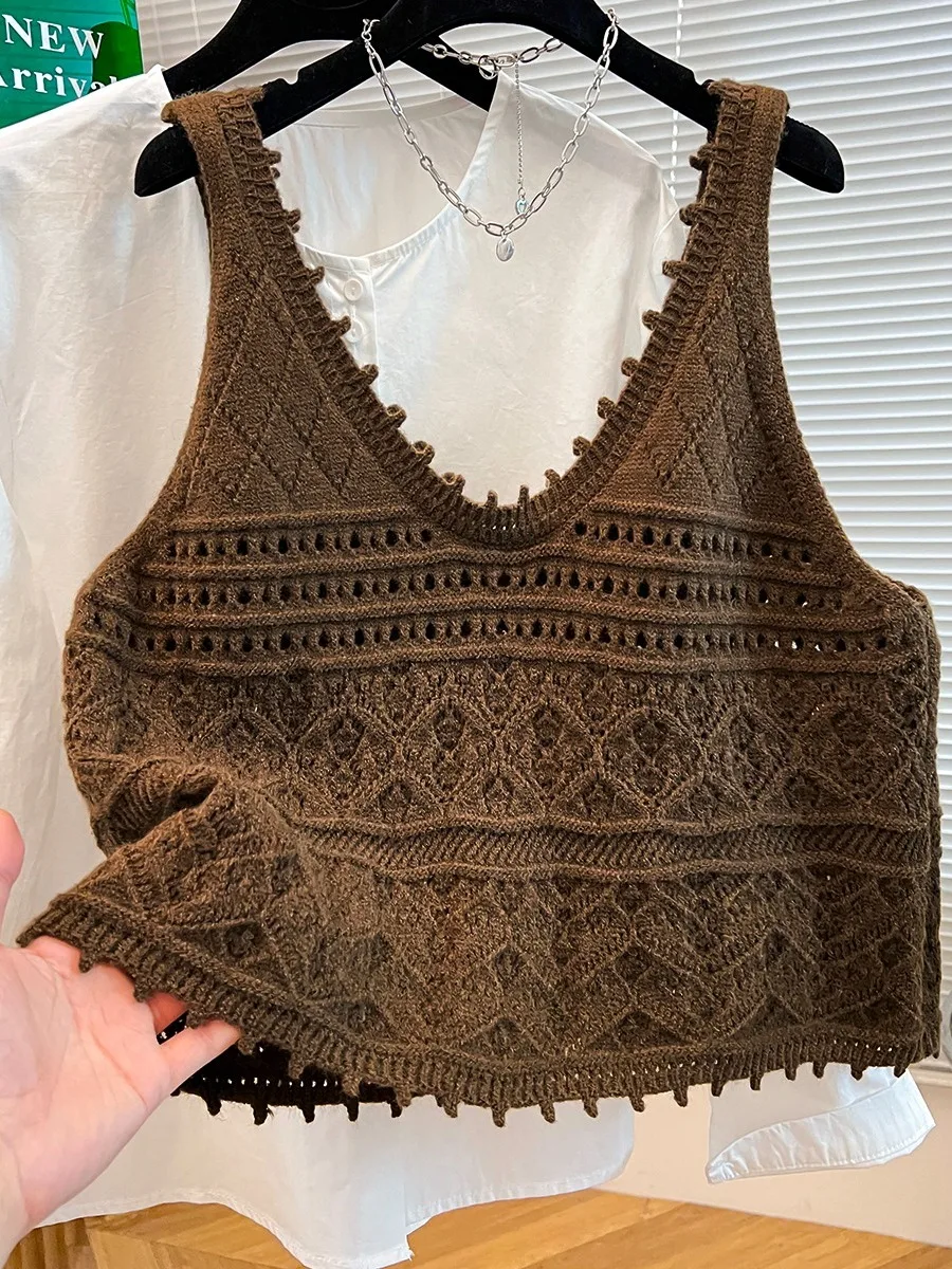 

Ранняя осень 2024, свободный повседневный модный утягивающий вязаный жилет, комплект из двух предметов, модная корейская женская повседневная одежда