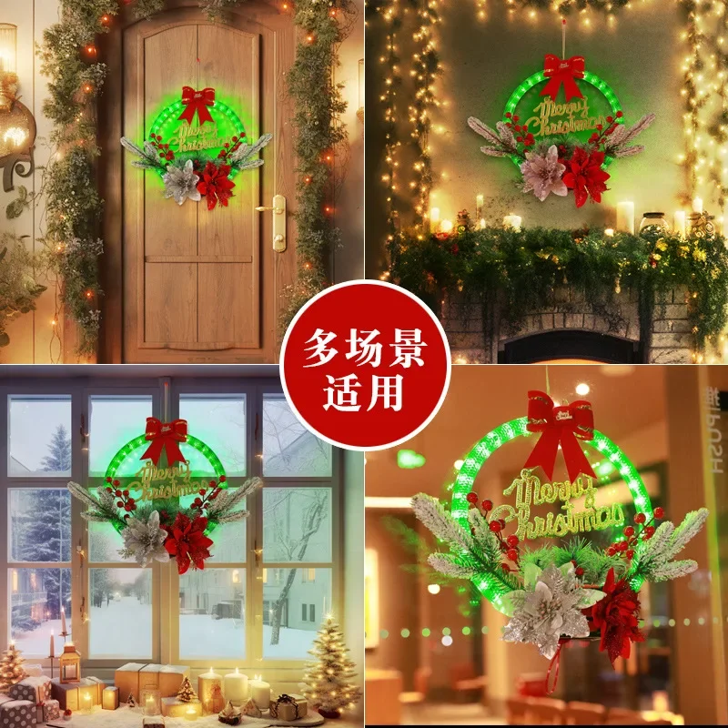 28Pcs/Lots New Christmas LED Decoration Simulation Red Fruit Christmas Wreath Meteor Light 30CM Door Hanging Lights