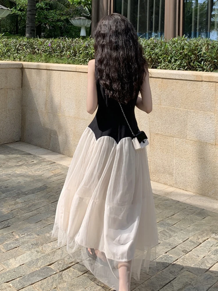 Mode douce plage vacances longue Robe d'été femmes élégant vacances gilet balançoire Maxi Robe femme Date robes vêtements de rue