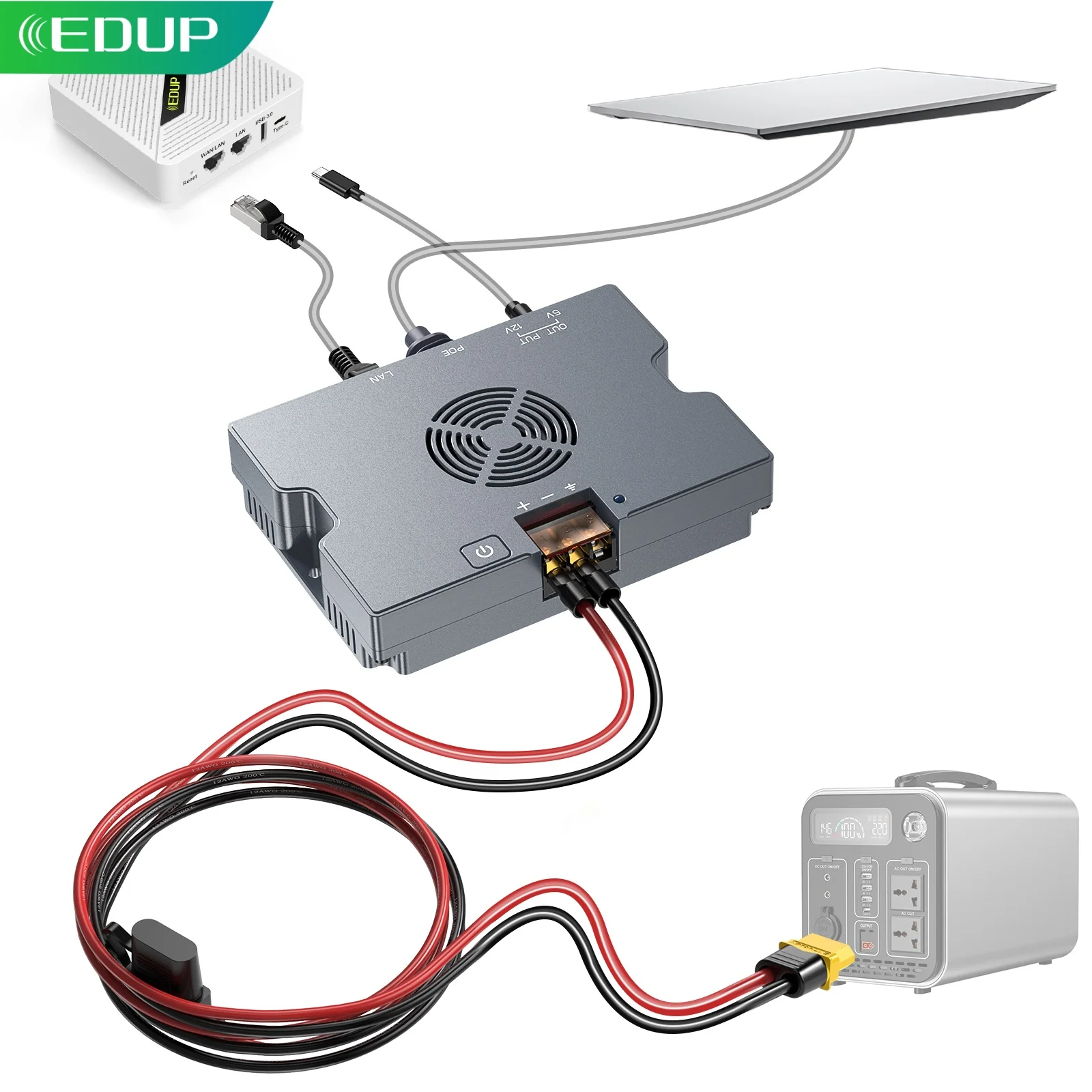 EDUP SK0116 General 320W GigE PoE Injector for Starlink Gen3 Enterprise V4 36V DC High Speed PoE Power Supply with Cooling Fan