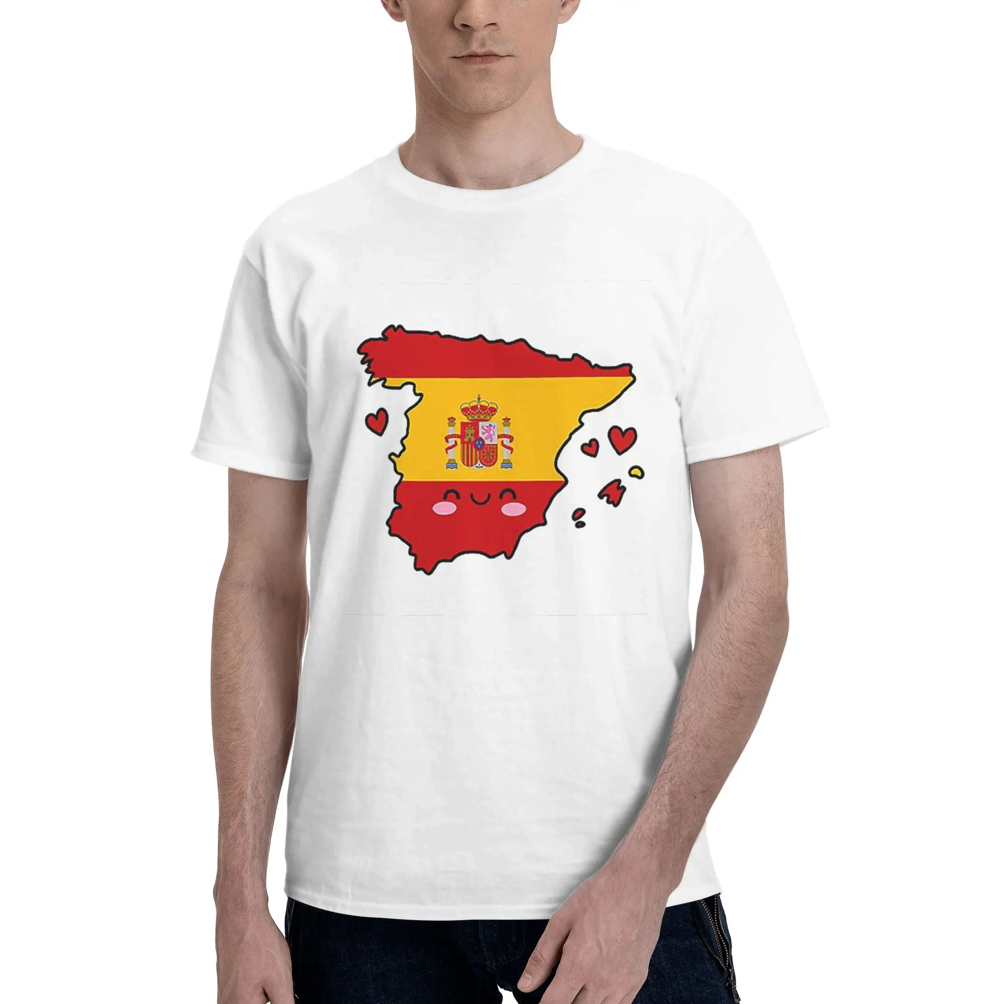 

Spain Flag Map Smile with Love 100% Cotton T-Shirt Men'sClassic T Shirts Men Round Neck Short Sleeve S-6XL